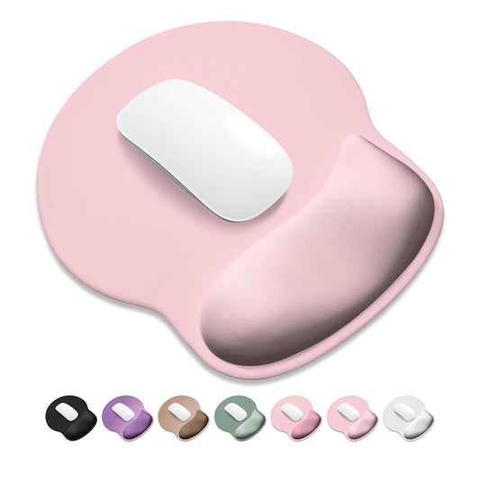 ITNRSIIET Ergonomic Mouse Pad with Wider Memory Foam Wrist Rest +17% - Curved Cushion Reduces Pressure 20%, Pain Relief, Non-Slip, Smooth, Cute Colors, 9.85 x 9 in, White