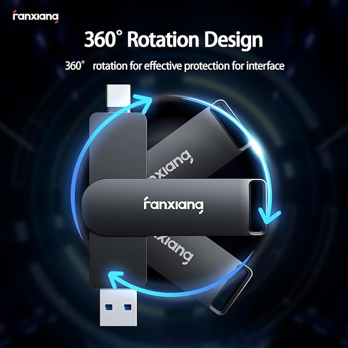 512GB Fast External SSD Flash Drive Up to 2000MB/s USB3.2 Gen2, 2-in-1 Dual USB A +Type-C Drive, USB Memory Stick Solid State Thumb Drive for iPhone 15/16/Android/Windows/MacPC/Laptops