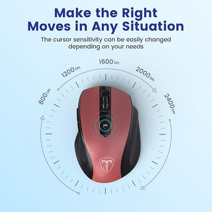Wireless Mouse, D-09 Computer Mouse USB Cordless Mice for Laptop, Ergo Grips, Lightspeed 5-Level 2400 DPI, 16 Months Battery, Portable for PC Mac Chromebook (Red, 1 Pack)