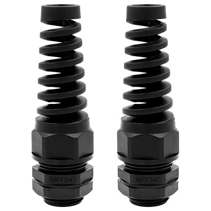 Strain Relief Cord Connector,LISTENJIALE 2Pcs NPT 3/4" Waterproof Cable Gland Flex Spiral Strain Relief Adjustable 12.5-18mm Cable Connector Nylon Joint with Gaskets(Black)
