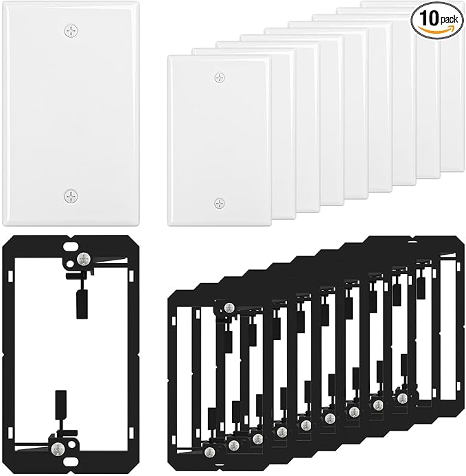 FGB Blank Device Keystone Wall Plate, with Low Voltage Mounting Bracket, with Single Gang Decorator Wall for RJ45, HDMI, and Coax Keystone Inserts, White, 10-Pack