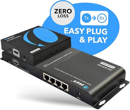 OREI 1x4 HDMI Extender Splitter Over Single Cable CAT6/7 1080P With IR Remote EDID Management - Up to 400 Ft - Loop Out - Low Latency Black