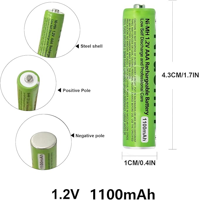 6 Pack NI-MH AAA Rechargeable Battery for Panasonic, 1.2V 1100mah AAA Rechargeable Batteries for Panasonic Cordless Phones Handset, Remote Controls, Electronics