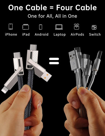 Jixivor 5FT 4 in 1 Multi Charging Cable, 60W USB A/C to C/Lightning Cable Combo, Support High-Speed Charging & Fast Data Transfer, CarPlay & Android Auto, Multi Charger Cord for iPhone/Samsung/iPad