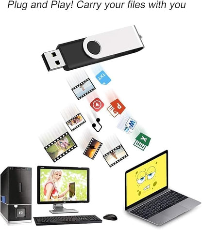 JUANWE 2GB USB Flash Drive 10 Packs, 2.0 Thumb Drives 360° Swivel Shell, USB Sticks Jump Drives for Storage, Mutipack Zip Drive Pen Drive for Computer/Car，Bulk Memory Sticks - Black