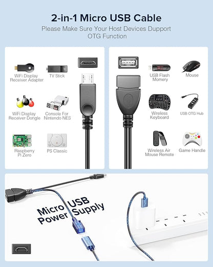 ANDTOBO 2-in-1 Micro USB (OTG Cable with Power) Adapter Replacement for Fire Stick 4K /Host Devices/PlayStation Classic etc- 2 Pack