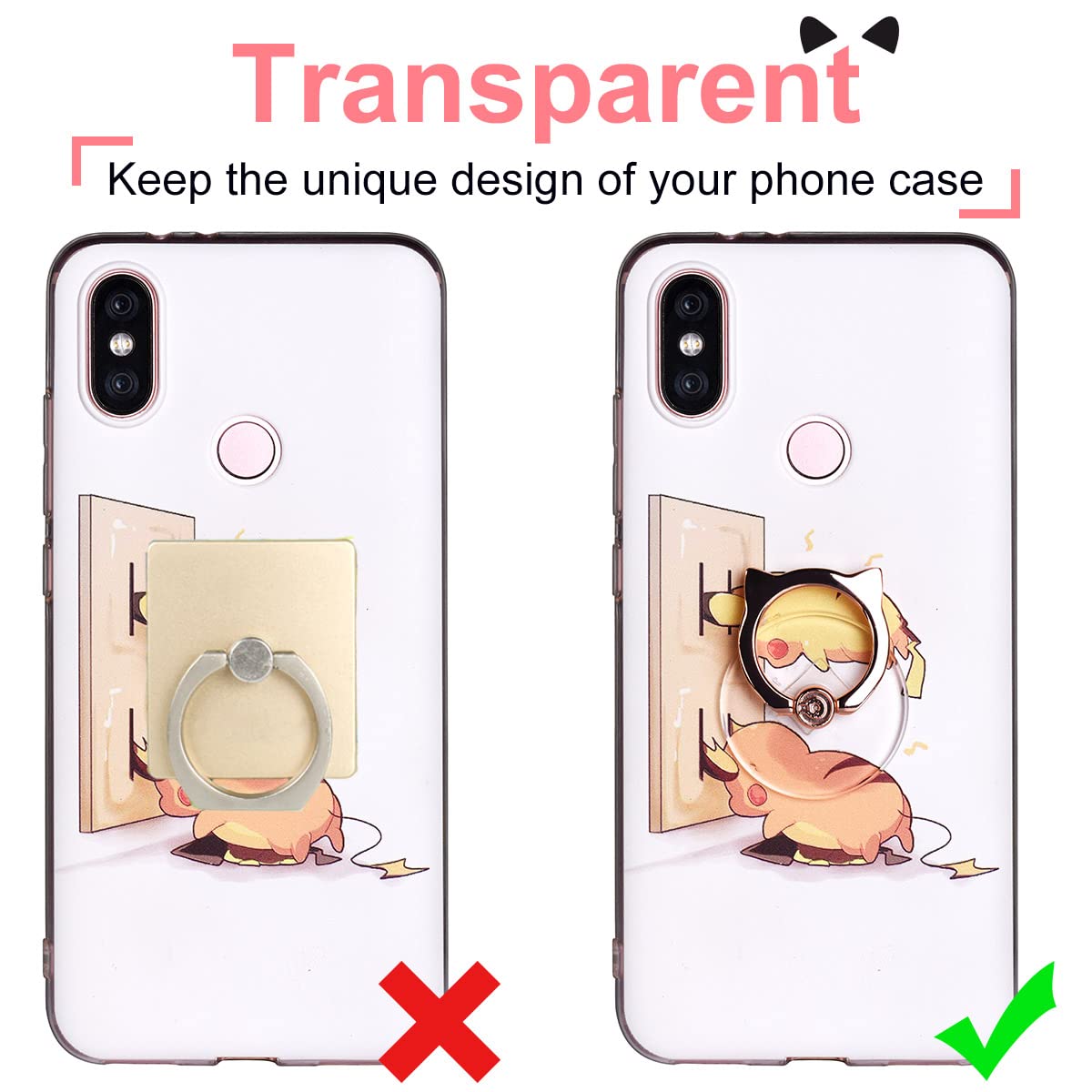 Cat Phone Ring Holder - EI Sonador Clear Cell Phone Ring Holder Transparent Stand Finger Grip (2 Gold Cat)