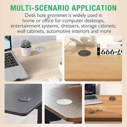 5 Pcs Desk Grommet 2-3/8" / 60 mm, Desk Cord Hole Cover, Cable Grommet ABS Plastic, Desk Hole Grommet for Home & Office Pc, Detachable Adjustable Cable Cord Organizer-Silvery