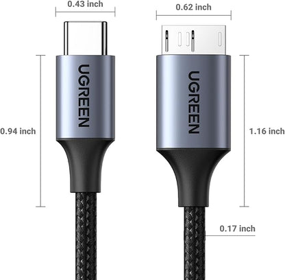UGREEN 10 Gbps Micro B to USB C Hard Drive Cables, 3.3FT USB C to Micro B, External Hard Drive Cable Compatible with MacBook Pro/Air, iPad/Tablet, iPhone, Samsung Galaxy S24, WD Seagate etc