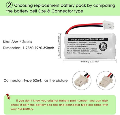 iMah BT162342/BT262342 2.4V 300mAh Ni-MH Cordless Phone Battery Pack, Also Compatible with BT183342/BT283342 AT&T EL52351 TL90070 VTech CS5119 DS6511 DS6722 LS6305 Handset, 4-Pack