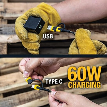 DEWALT Heavy Duty 4-in-1 Cable, Type C/Micro USB/USB Cable for iPhone 16, iPhone 15, iPad Charger USB C, Huawei, HTC, LG, Samsung Galaxy, Android Smartphones, iPad Pro, Micro C Charging (6ft, Black)