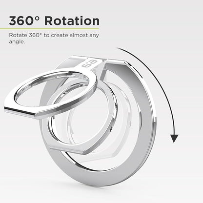 PureGear Magnetic Phone Grip Ring Stand, Magnetic Phone Ring Holder for MagSafe iPhone 16, 16Pro, 16Plus, 16ProMax, 15, 15Plus, 14, 14Pro, 14Pro Max, 13, 12, Adjustable Kickstand (Chrome Silver)