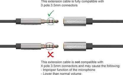 Amazon Basics 3.5mm Aux Jack Audio Extension Cable, Male to Female, Adapter for Headphone or Smartphone, 25 Foot, Black