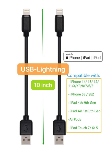 JuSoFU 10-Pack Multi Short USB Cables & TypeC-C Cables for Charging Stations Compatible/w iPhone17,16,15, iPhone14-5/ iPads/iPad mini/iPad Pros/Samsung Moblies & Tablets/Pixel & Nexus/HTC/Sony(Black)