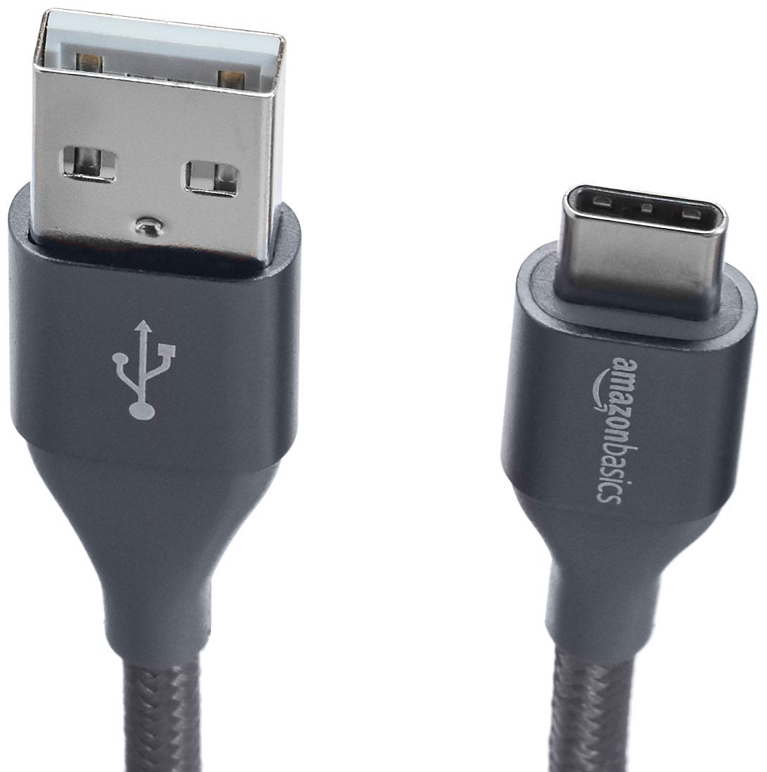 Amazon Basics Nylon Braided USB-C to USB-A 2.0 Fast Charging Cable, 480Mbps Speed, USB-IF Certified, Charge and Sync, for Apple iPhone 16/15, iPad, Samsung Galaxy, Tablets, Laptops, 3 foot, Dark Grey