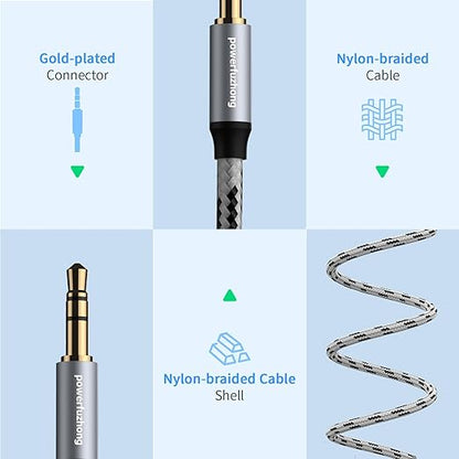 Aux Cable (20 ft), [Copper Shell, Hi-Fi Sound] 3.5 mm Male to Male Braided Auxiliary Cord Compatible with Headphone, Smartphone, Home/Car Stereo, Speaker, Echo & More