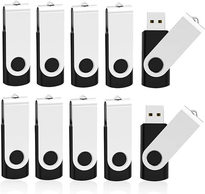 KOOTION 10 X 1GB USB Flash Drive 1gb Flash Drive Swivel Thumb Drive Memory Stick Keychain Design Black