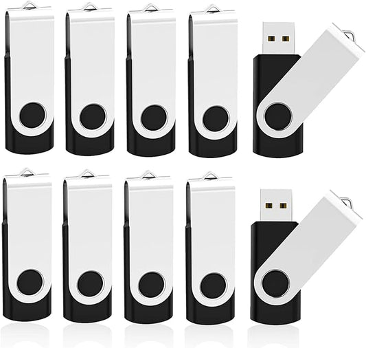 KOOTION 10 X 1GB USB Flash Drive 1gb Flash Drive Swivel Thumb Drive Memory Stick Keychain Design Black