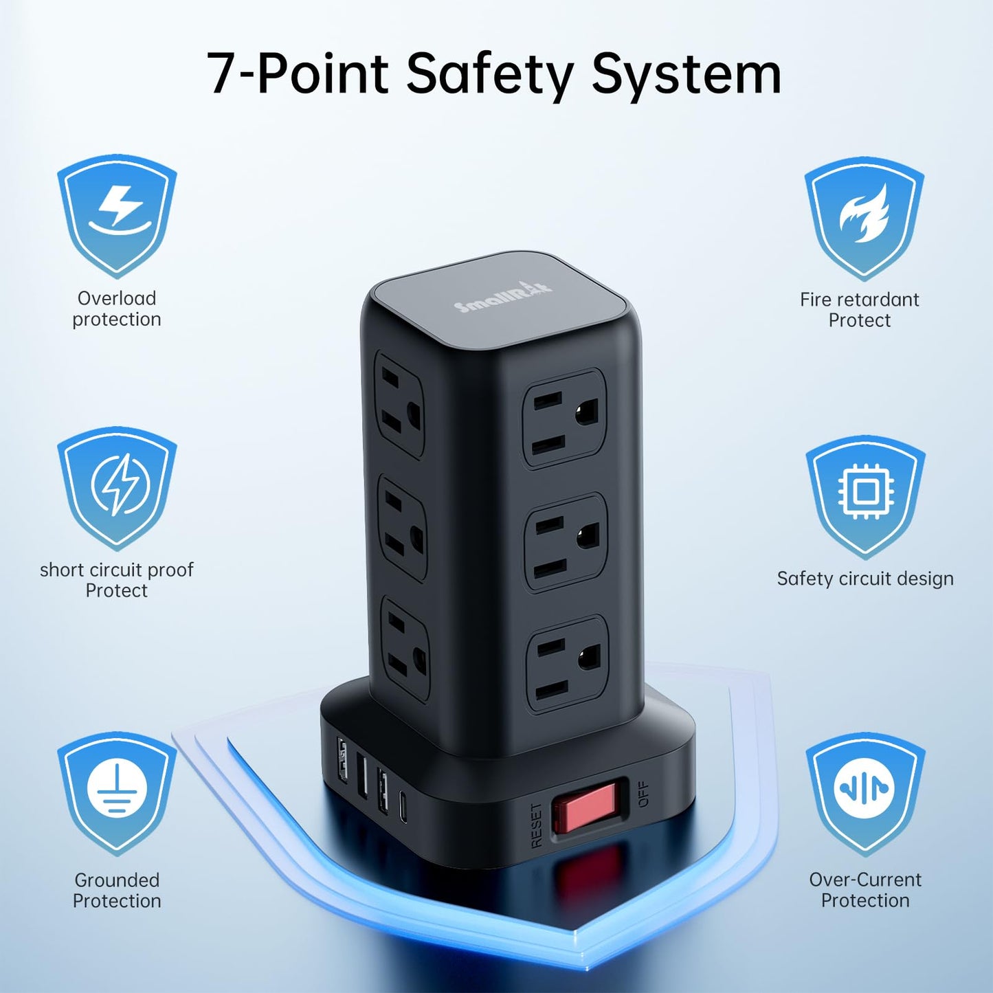 Extension Cord with Multiple Outlets, SMALLRT Power Strip Tower with USB Ports 12 AC Outlets, PD 20W USB C, 15FT Outlet Extender for Home Dorm, Office Supplies, Overload Protection