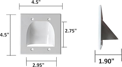 BestMounts - 6 Pack in Wall Cable Management TV Cord Hider for Wall Mounted TV - Recessed Wall Plates Cable Pass Through - Dual Gang Behind Wall Cable Management up to 8-10 Low Voltage Cords (White)
