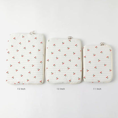 Puffy Laptop Sleeve 13-15.6 Inch Cute Quilted Laptop Protective Case Padded Floral Computer Sleeve for MacBook (B-Cherry, 15 Inch)