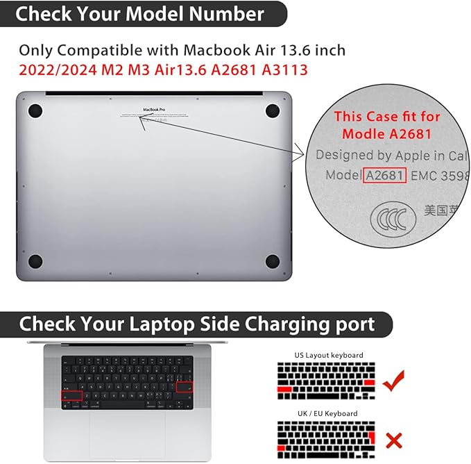 for 2025 2024 2023 2022 MacBook Air 13 inch Case M4 A3240 M3 A3113 M2 A2681 with Touch ID& 13.6" Liquid Retina Display, Plastic Hard Shell&Keyboard Cover&Screen Film&Webcam Cover, Cats