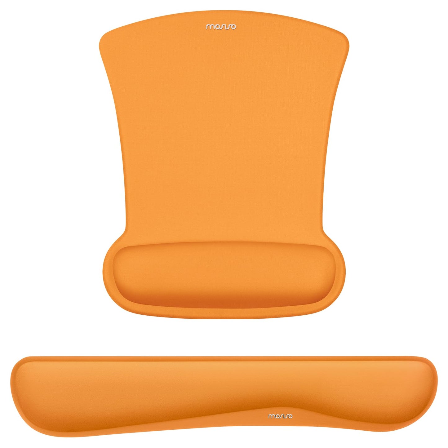 MOSISO Wrist Rest Support for Mouse Pad & Keyboard Set, Ergonomic Mousepad Non-Slip Base Home/Office Pain Relief & Easy Typing Cushion with Neoprene Cloth & Raised Memory Foam, Orange