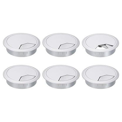 uxcell 6 Pcs 80mm (3.15 Inch) Desk Grommet, Plastic Cable Hole Cover, Wire Cord Cable Organizer for Home Office Computer Desk Cabinet, Silver