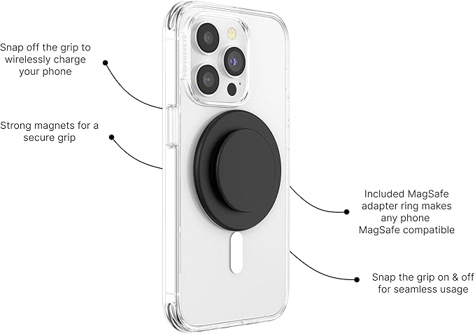 PopSockets Phone Grip for MagSafe, Magnetic Holder, Phone Stand - Black
