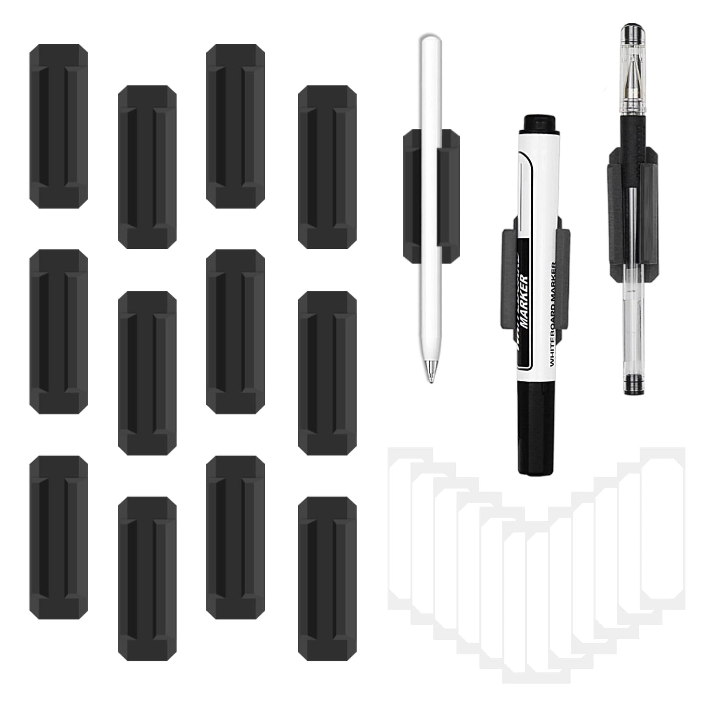 12 Pack Silicone Pen Holder/Pencil for Desk with 12 Extra Adhesive Stickers