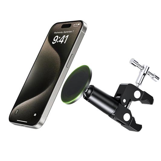 elitehood Magnetic Phone Clamp Mount, Adjustable Phone Holder for Mic Stand/Music Stand/Golf Cart/Treadmill/Stroller/Shopping Cart/Stationary Bike, iPhone Clamp Mount for Magsafe iPhone 16 15 14