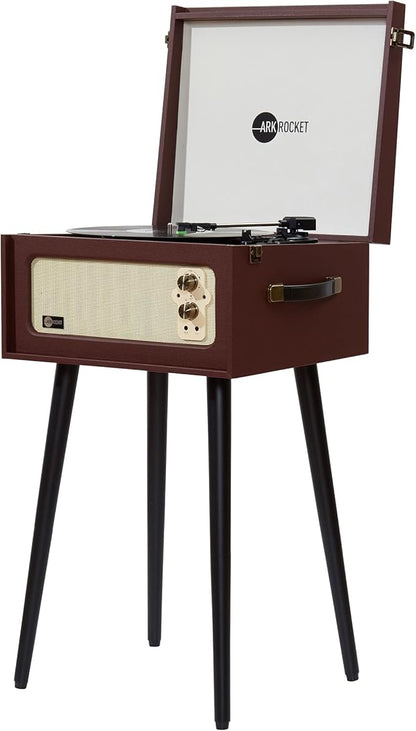 Arkrocket Discovery II 3-Speed Bluetooth Record Player Retro Console Turntable with Built-in Speakers and Removable Legs (Brown)