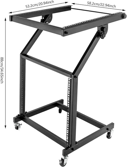9U Professional DJ Stand Rack Mount DJ Mixer Stand Adjustable Stage Cart w/Wheel for Music Party Show Music Studios Performance Stages Concert Venues