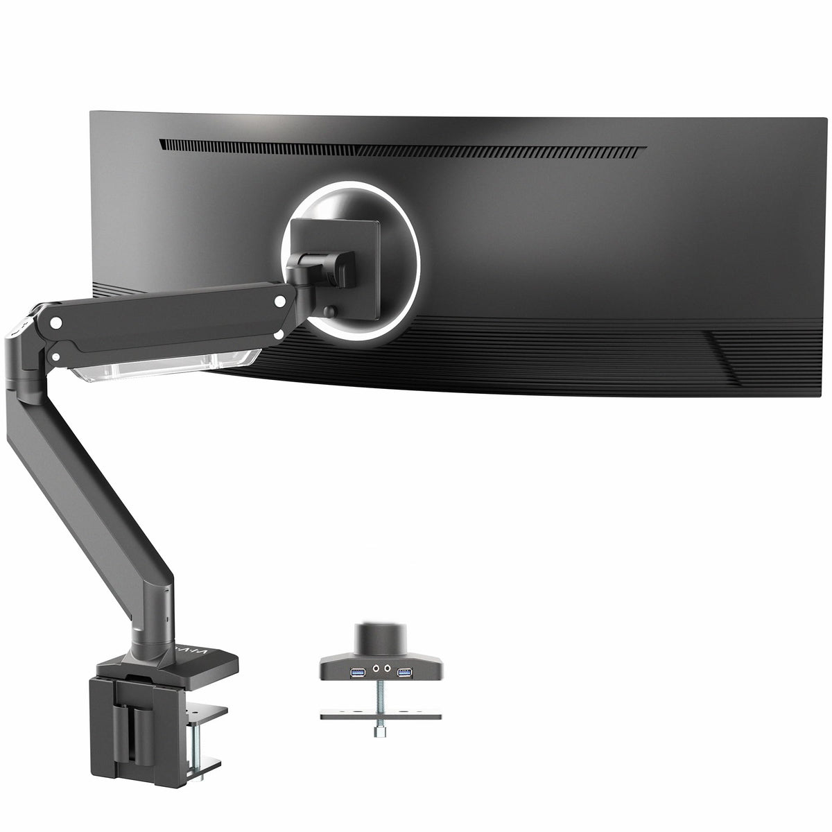 VIVO Premium Aluminum Tall Extended Monitor Arm for Ultrawide Monitors up to 49 inches and 33 lbs, USB Single Desk Mount Stand, Pneumatic Height Adjust, Max VESA 100x100, Black, STAND-V101GTU