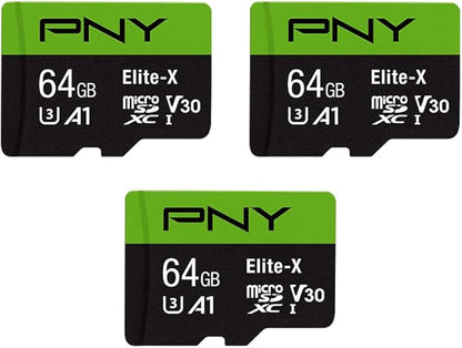 PNY 64GB Elite-X Class 10 U3 V30 A1 microSDXC Flash Memory Card 3-Pack