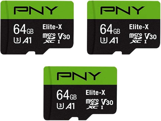 PNY 64GB Elite-X Class 10 U3 V30 A1 microSDXC Flash Memory Card 3-Pack
