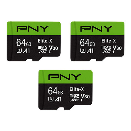 PNY 64GB Elite-X Class 10 U3 V30 A1 microSDXC Flash Memory Card 3-Pack