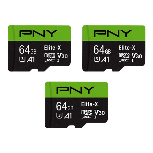 PNY 64GB Elite-X Class 10 U3 V30 A1 microSDXC Flash Memory Card 3-Pack