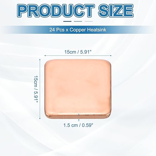 PATIKIL Copper Heatsink Pad Shims, 24 Pcs 15x15x1.5mm Copper Pad Shim IC Chipset GPU CPU Thermal Heatsink for Cooling Laptop Desktop Computer