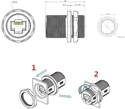 Panel Mounting Shielded RJ45 Waterproof Cat5/5e/6 8P8C Connector Ethernet LAN Cable Connector Double Head Coupler Adapter Female to Female with Waterproof/Dust Cap
