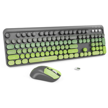 Wireless Keyboard and Mouse Combo, 104 Round Keys Cute Colorful Keyboard and Mouse with Retro Typewriter for PC/Mac/Laptop/Tablet/Computer/Windows Gray Green