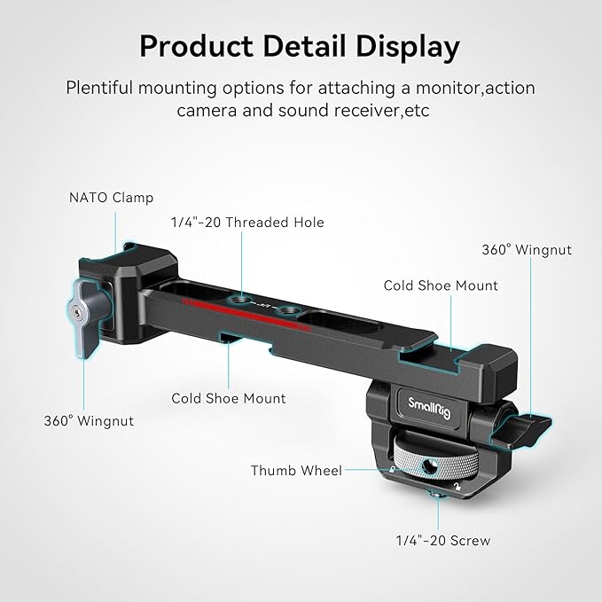 SMALLRIG Adjustable Camera Monitor Mount with Quick Release NATO Clamp, Cold Shoe Mount, Anti-Twist Design for DJI RS 4 Mini/RS 4 / RS 4 Pro/RS 2 / RSC 2 / RS 3 / RS 3 Pro/RS 3 Mini
