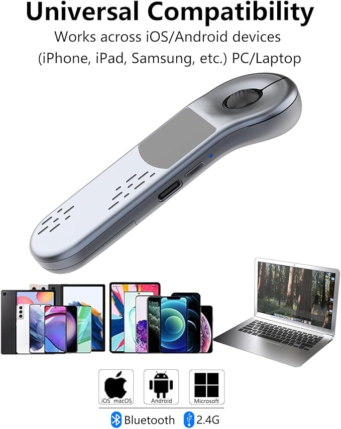 Rechargeable Air Mouse for PC/iOS/Android with Touchpad Wireless PPT Presenter with Bluetooth 2.4G, Works with PowerPoint/Keynote/TikTok/Camera/Kindle App (Silver)