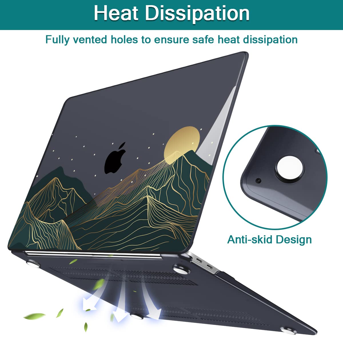 Teryeefi for MacBook Air M1 13 inch Case 2018 2019 2020 (Model A2337 A2179 A1932) with Touch ID & Retina, Printing Hard Shell Case + Keyboard Cover + Screen Protector, Landscape