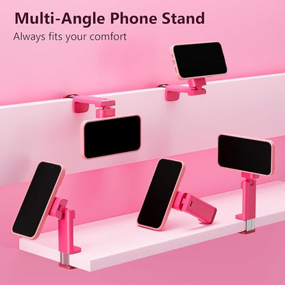 MiiKARE Travel Essentials Magnetic Airplane Phone Holder, Universal Handsfree Phone Mount for Flying with 360 Degree Rotation, Travel Must Haves Phone Stand for Desk, Tray Table, BarbiePink