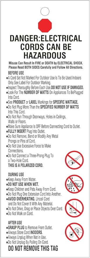 Amazon Basics Extension Cord with Multiple Outlets, 3 ft 2-Prong Indoor Power Strip, Flat Plug, 13 Amps, 1625 Watts, 125 VAC, White, 2-Pack