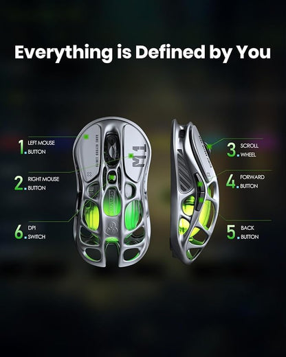 GravaStar Wireless Gaming Mice Mercury M1 Pro, Lightweight Magnesium Alloy Gaming Mouse, 26,000 DPI, PAW3395DM Sensor, Tri Mode Connection, Support 4K, Up to 200 Hours Battery Life