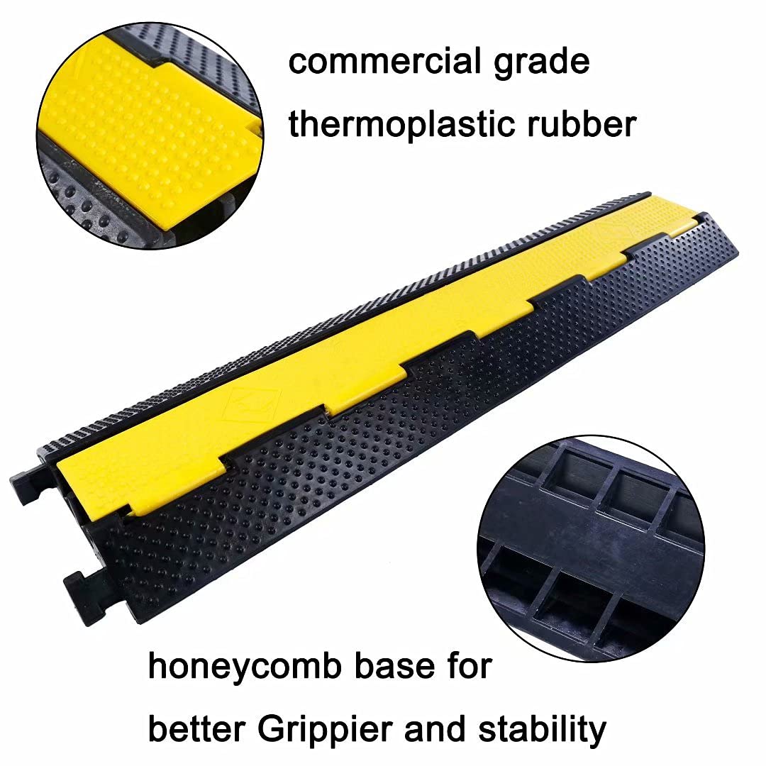 YONSHENG Rubber Cable Ramp Cord Cover Cable Protector Ramps Wire Hose Protective 2 Channel 22000Lbs Load Capacity Traffic Speed Bump for Asphalt Concrete Gravel Driveway Indoor Outdoor, 3 Pack
