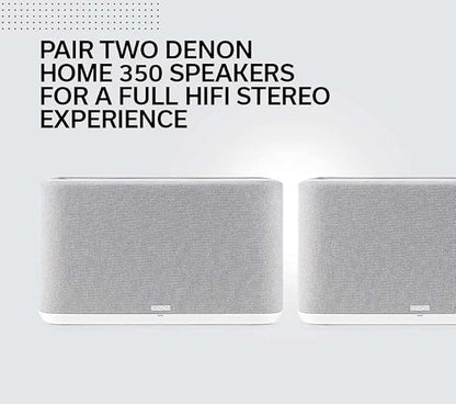 Denon Home 350 Wireless Smart Speaker – Powerful Stereo Sound, Wi-Fi & Bluetooth, HEOS Built-in, Alexa Built-in, Siri & AirPlay 2, Spotify Connect, Multi-Room Support, White