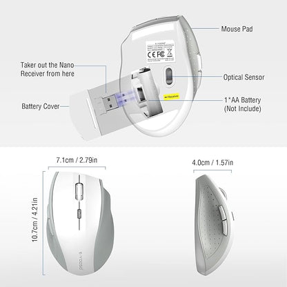 E-YOOSO Wireless Mouse for Laptop, Portable Optical Computer Mouse, 6 Buttons, Cordless 2.4GHz with USB Receiver, 5-Level 4800 DPI, 18 Months Battery Life, for PC, Chromebook, Windows, Mac(White Gray)